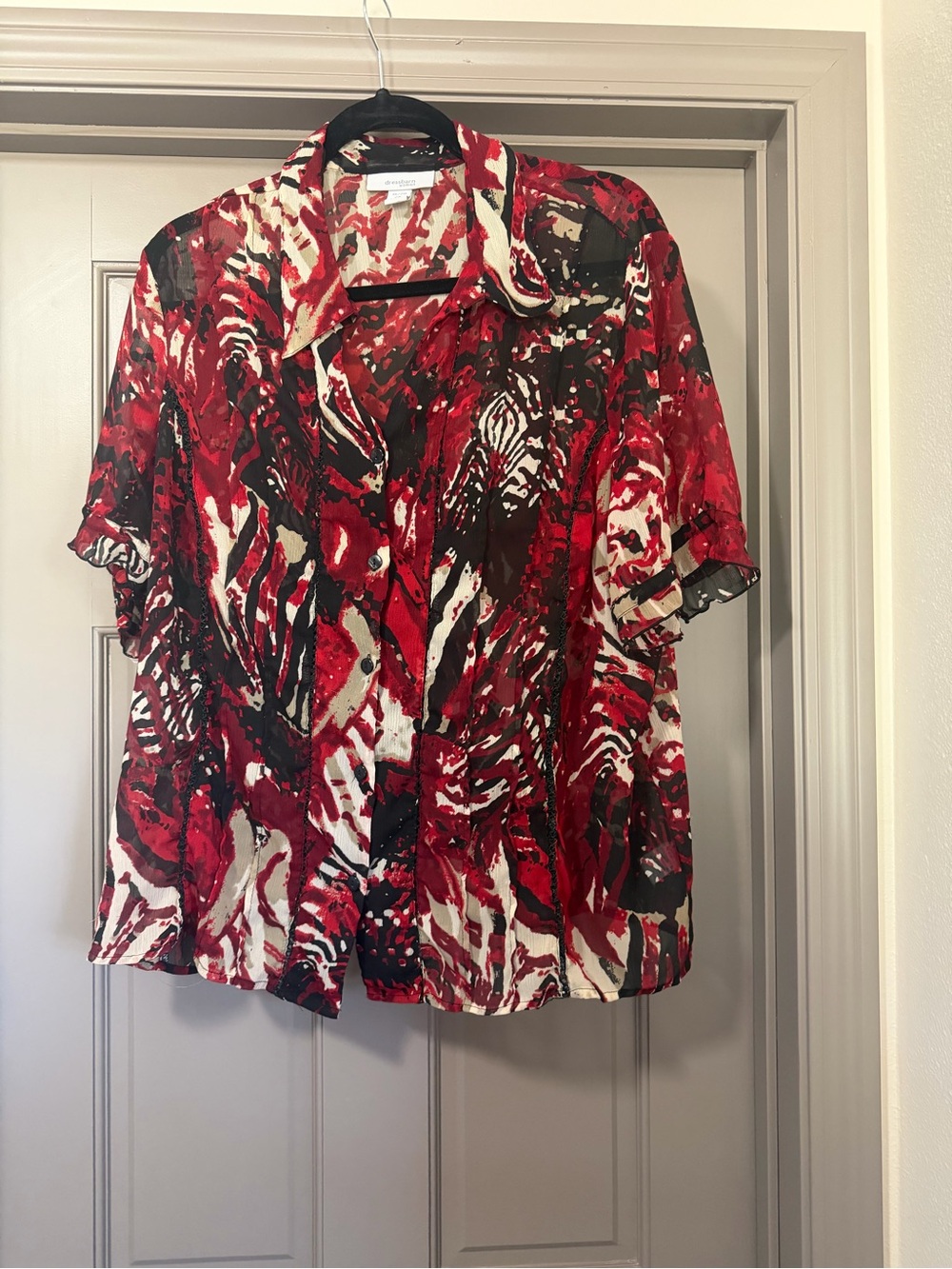 Dressbarn Red, Black & White sheer blouse Plus Size 2x